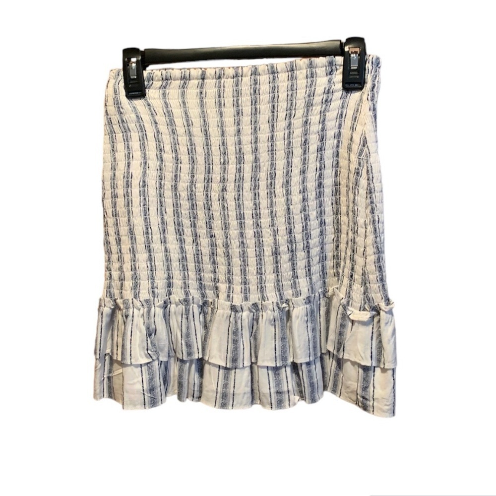 Helen Owen X Aqua Smocked Ruffle Mini Skirt in White & Blue Small